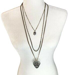 Multi Layer Necklace With Crystal Pendants Gold-Tone Chains Chloe + Isabel